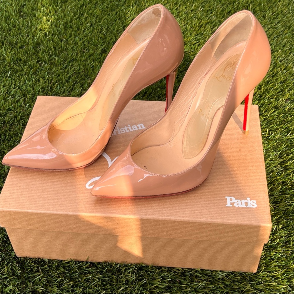Christian Louboutin Nude Patent Heels with Red Soles